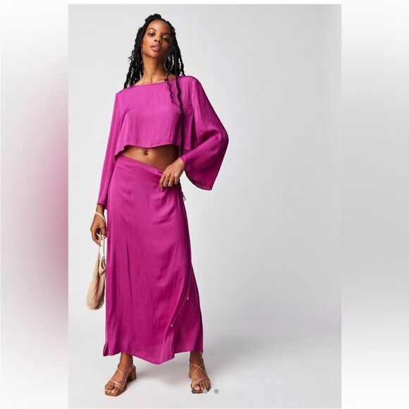 NWOT Free People Magenta Haze Satin Angie Set 2 - Picture 1 of 12